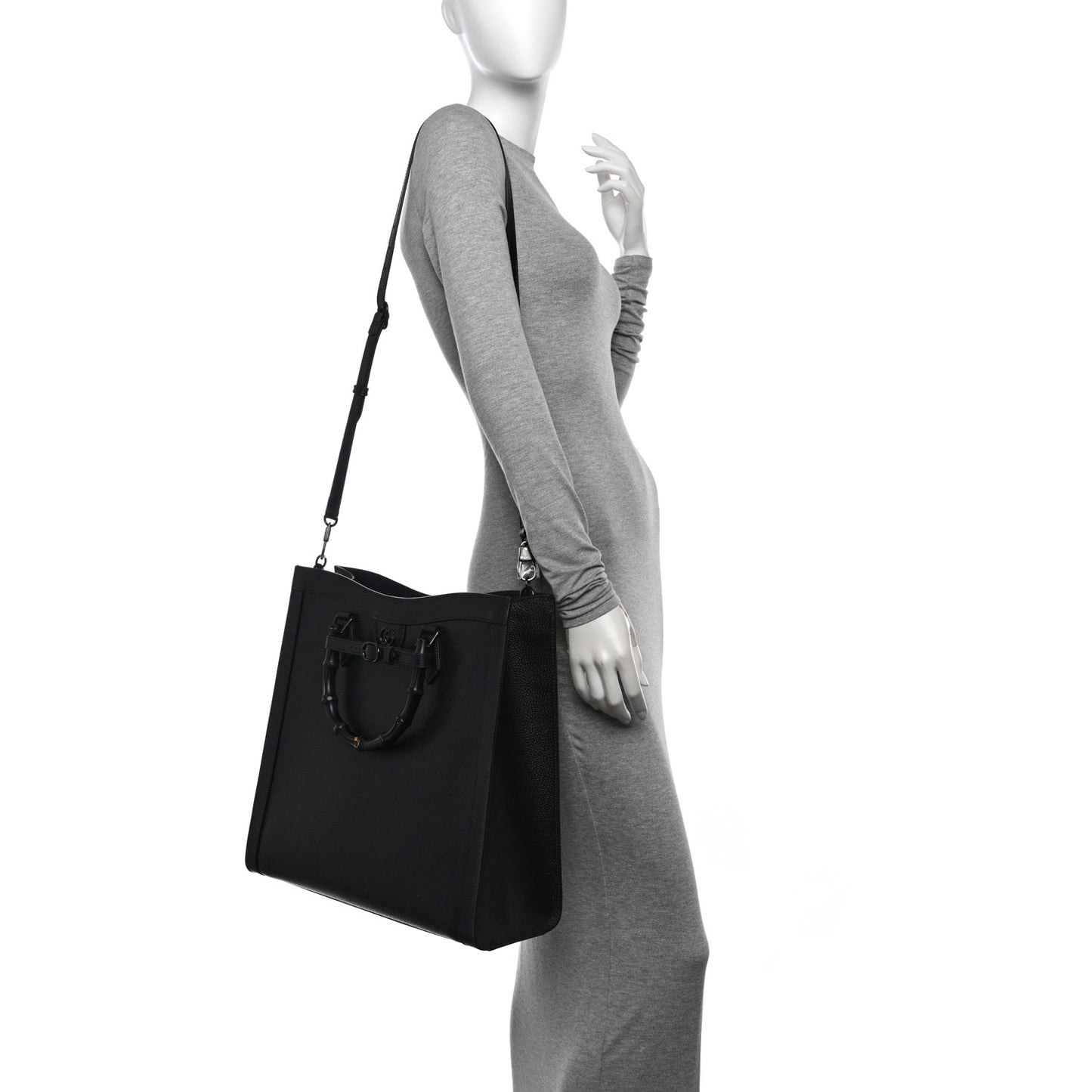 Textured Dollar Calfskin Web Monochrome Large Diana Tote Bag Black