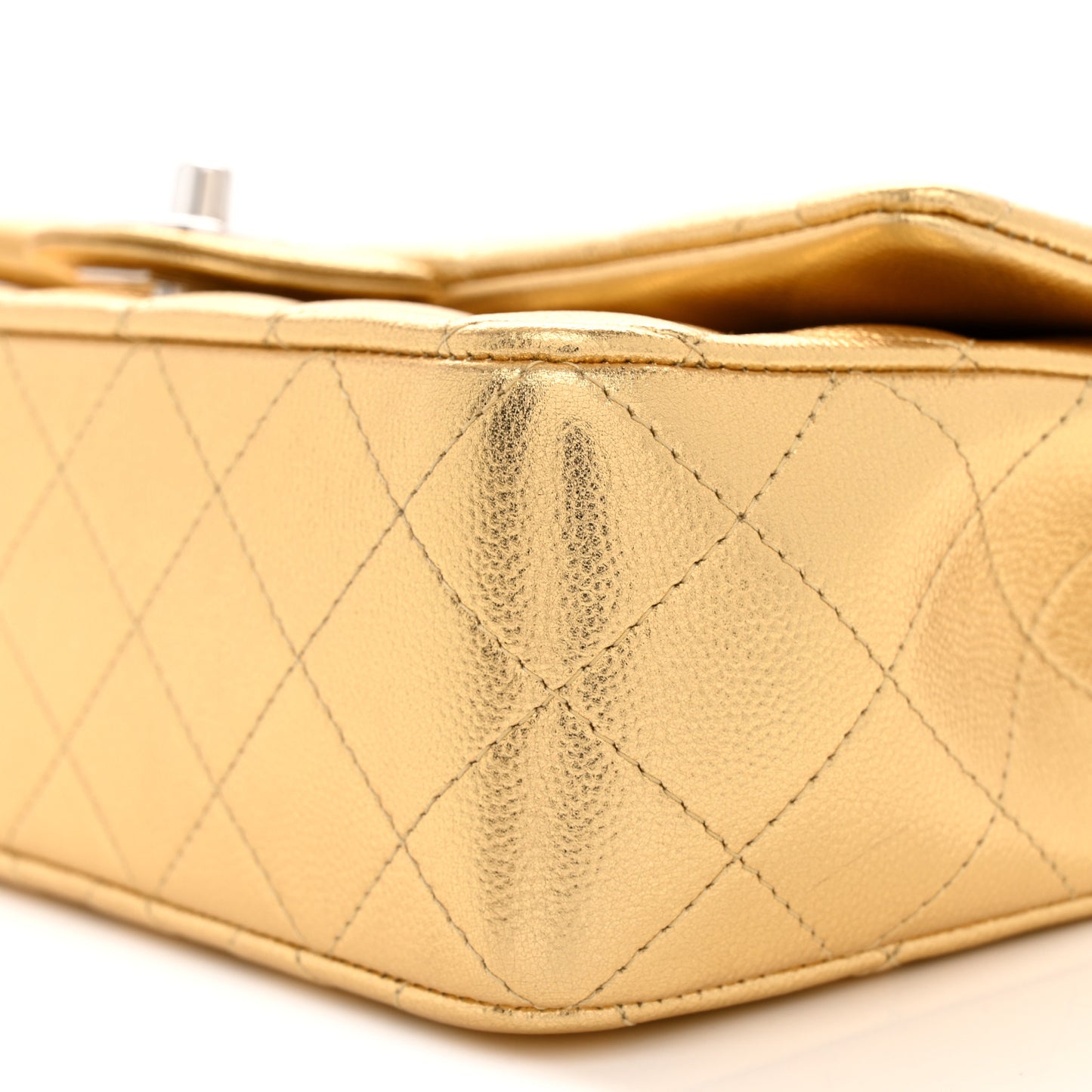 Metallic Caviar Quilted Top Handle East West Flap Gold