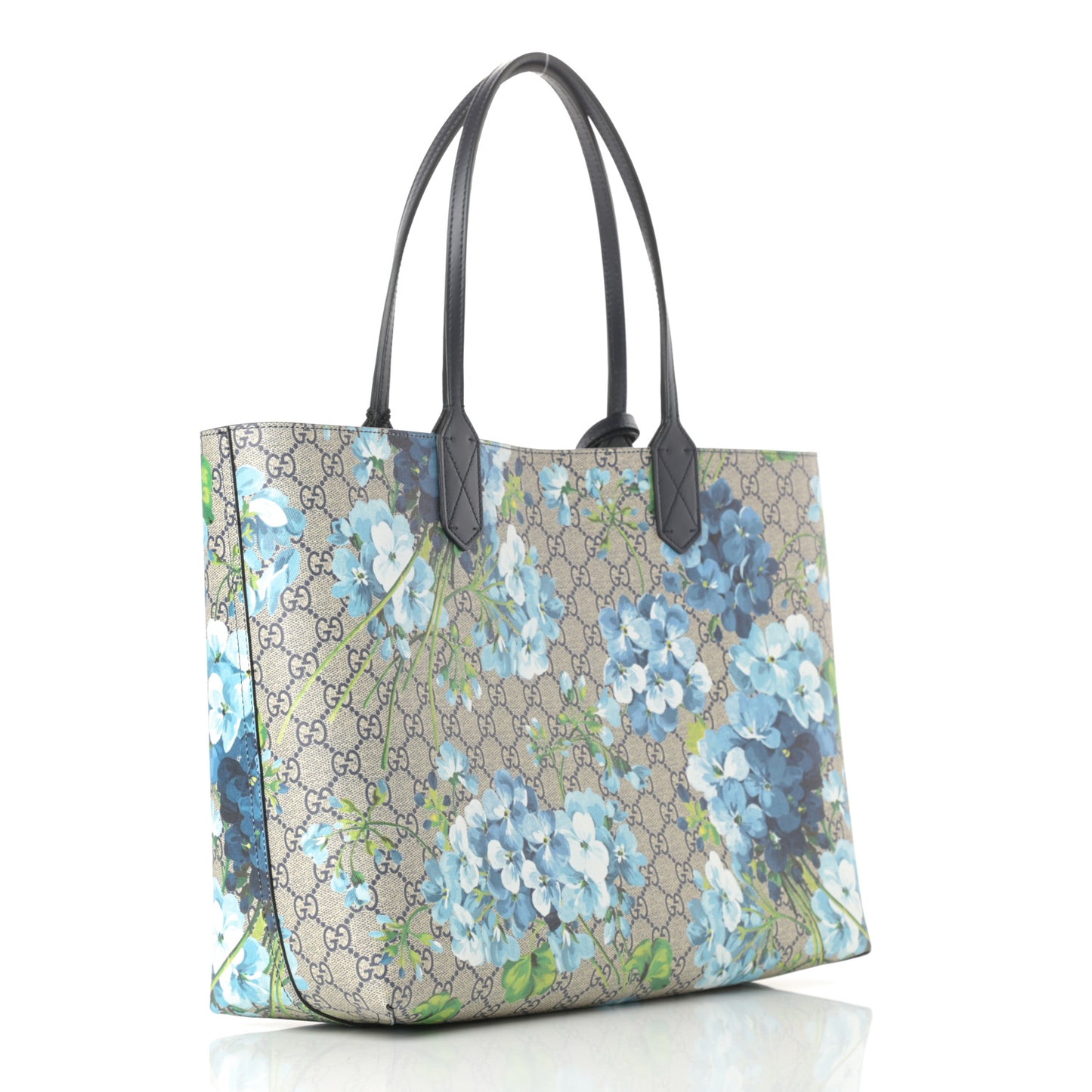 GG Supreme Monogram Blooms Medium Reversible Tote Beige Blue Navy