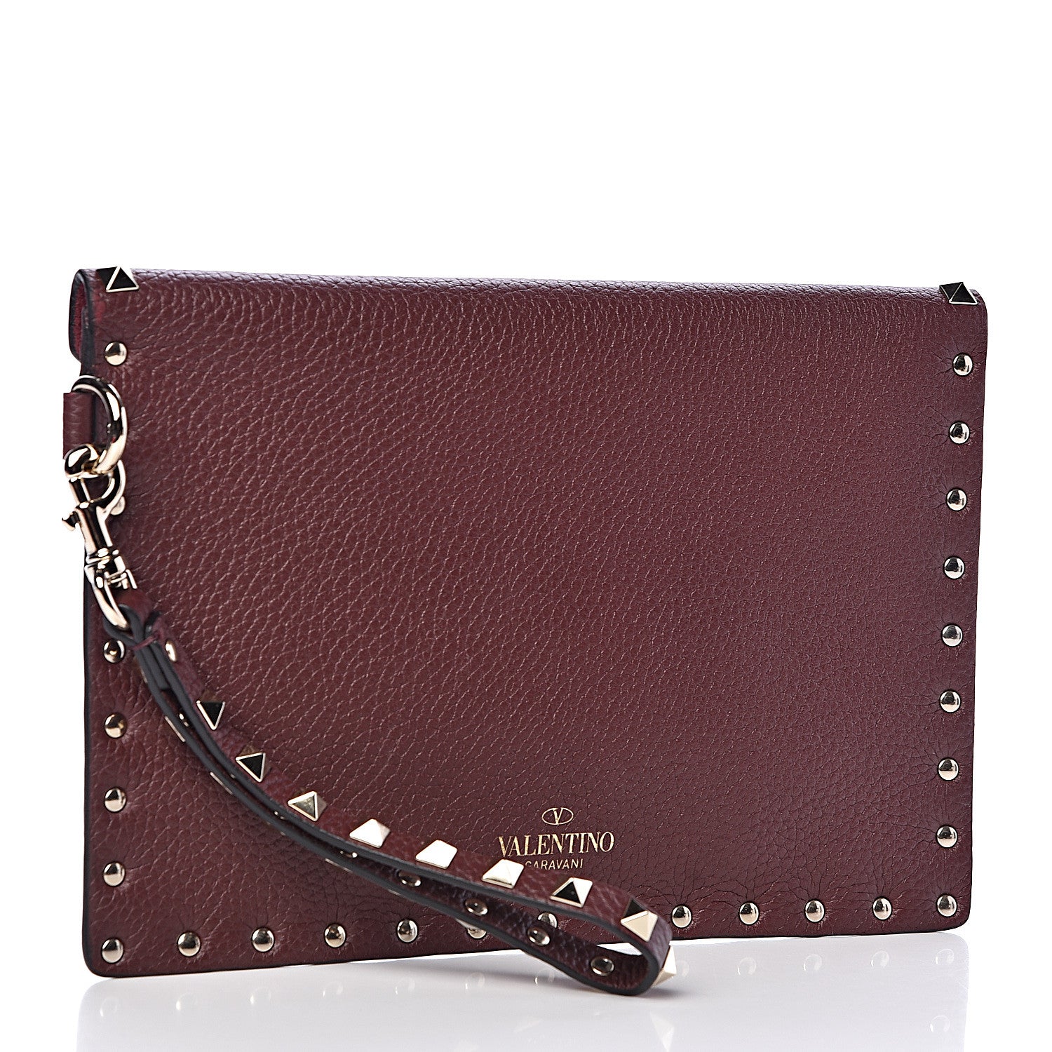 Valentino Garavani Pebbled Calfskin Medium Rockstud Envelope Flat Wristlet Pouch Rubin 3 of 8