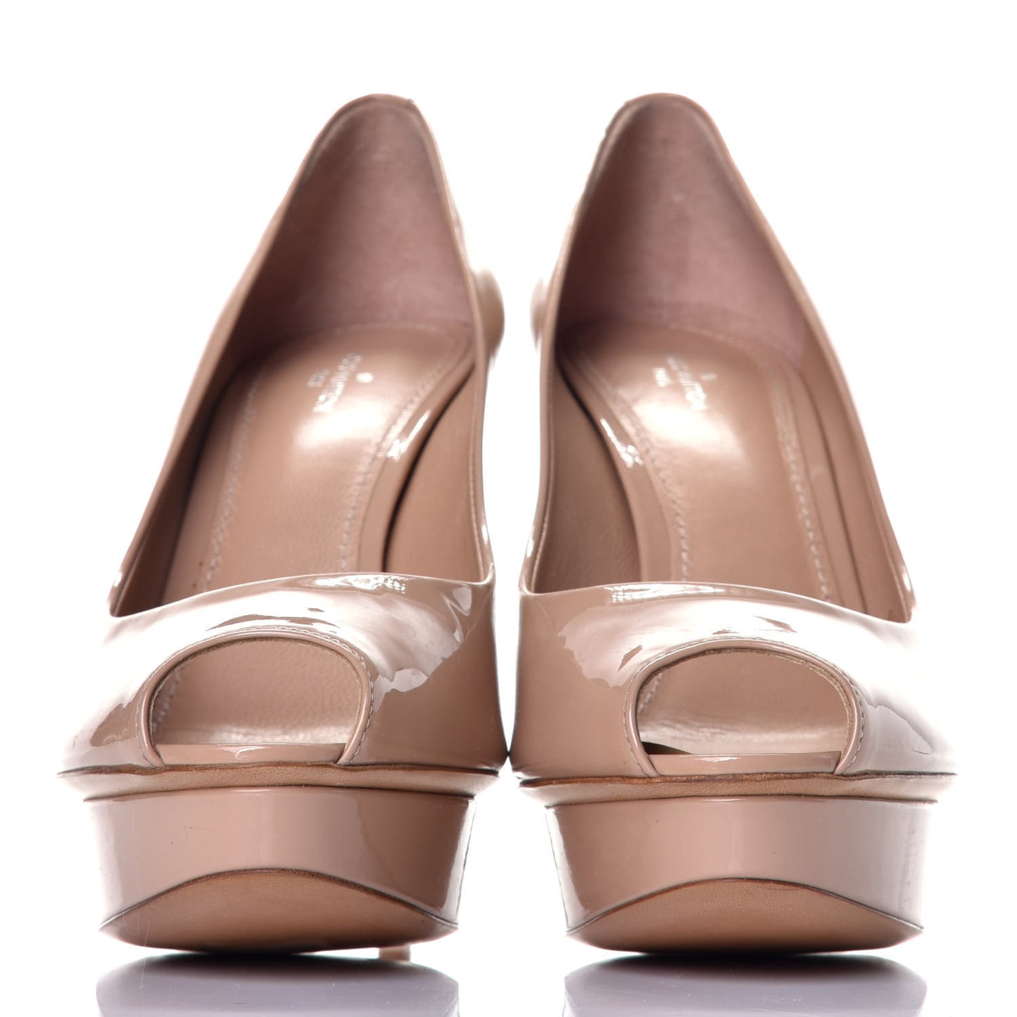 Patent Calfskin Eyeline Open Toe Pumps 38.5 Nude