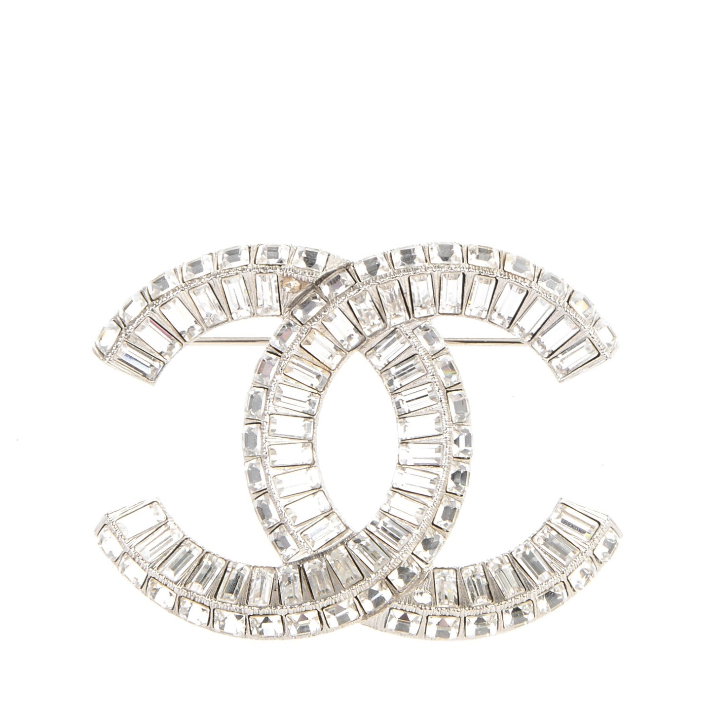 Baguette Crystal CC Brooch Silver