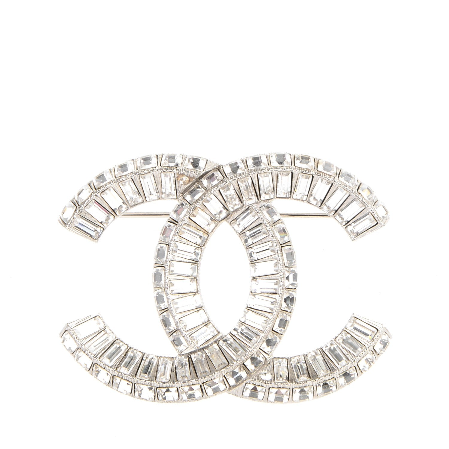 Chanel Baguette Crystal CC Brooch Silver 1 of 4