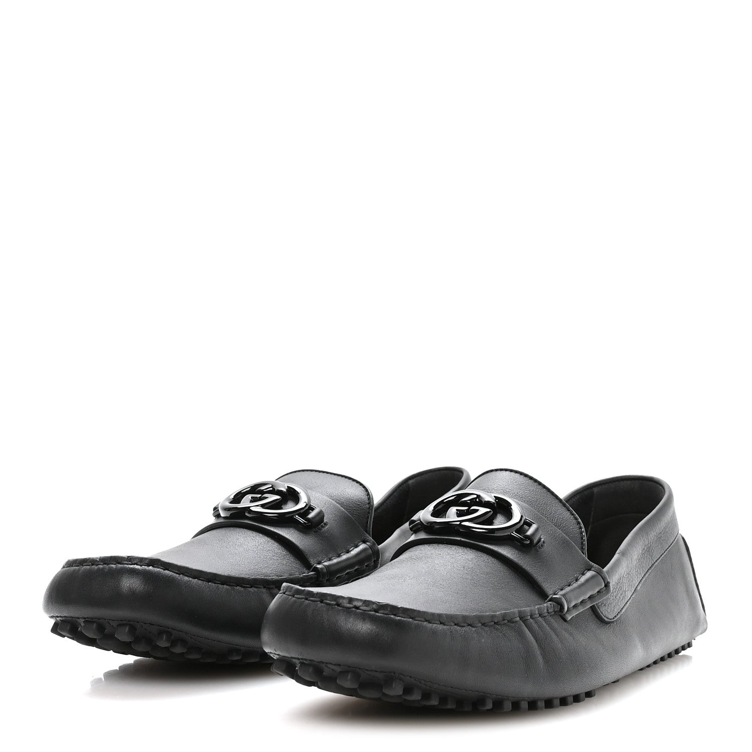 Gucci Soft Clove Calfskin Monochrome Mens Interlocking G Driver Loafers 12 Black 4 of 9