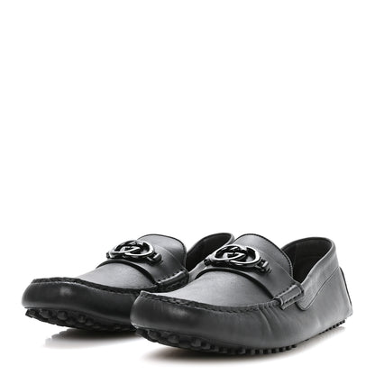Gucci Soft Clove Calfskin Monochrome Mens Interlocking G Driver Loafers 12 Black 4 of 9