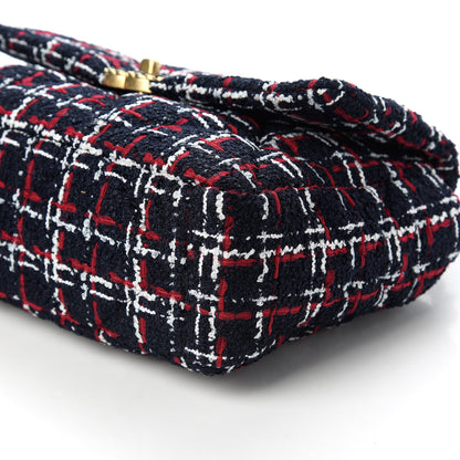 Chanel Tweed Quilted Large Chanel 19 Flap Navy Blue White Red 7 of 10