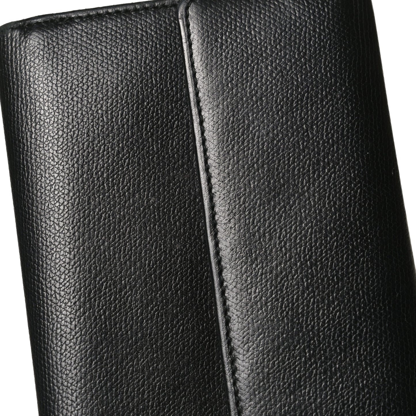 Grained Calfskin CC Button Long Wallet Black