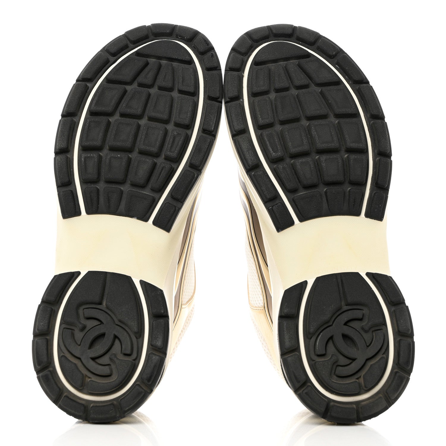 Chanel Nylon Metallic Lambskin CC Sneakers 37.5 White Gold 5 of 9