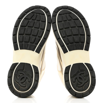 Chanel Nylon Metallic Lambskin CC Sneakers 37.5 White Gold 5 of 9