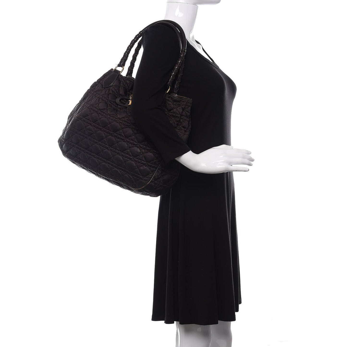 Nylon Cannage Shopper Tote Black