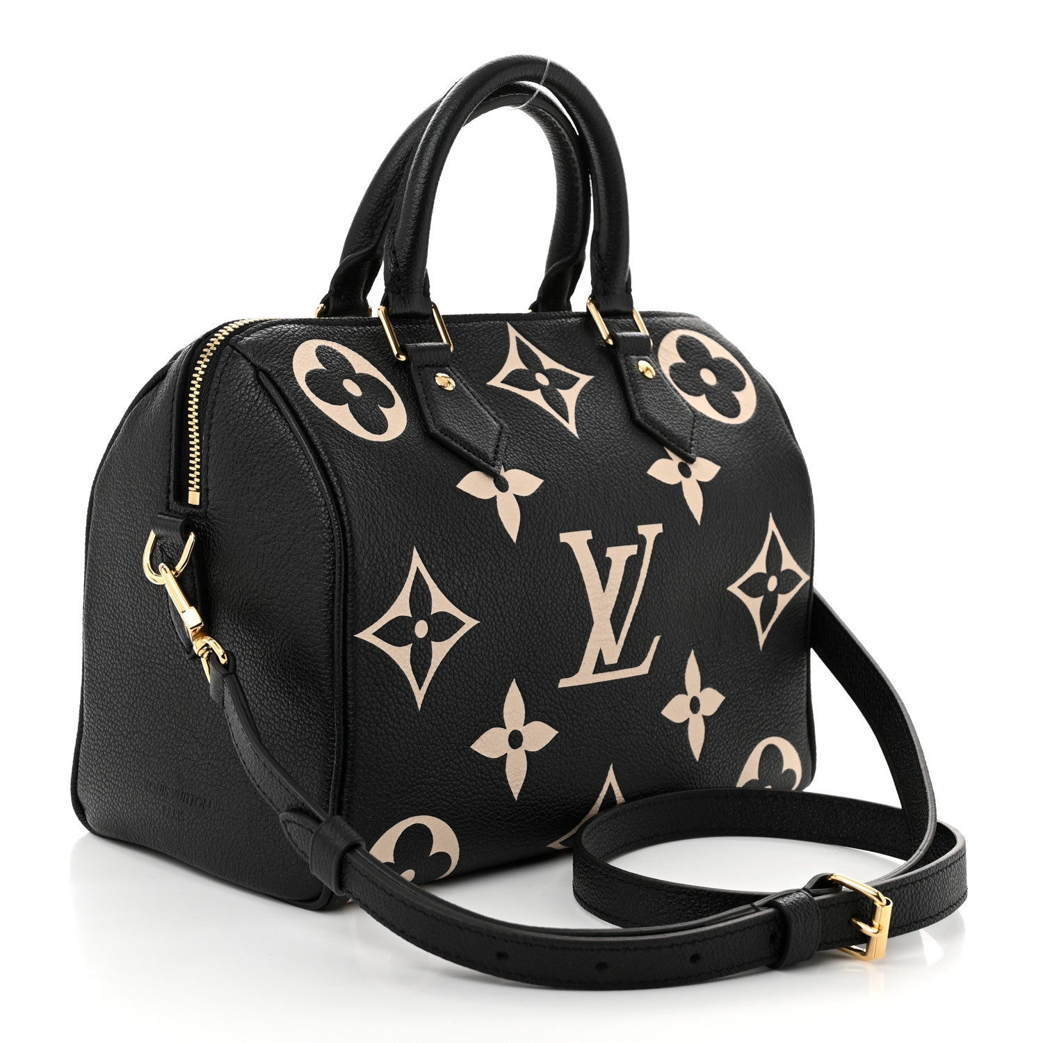 Louis Vuitton Empreinte Monogram Giant Speedy Bandouliere 25 Black Beige 3 of 9