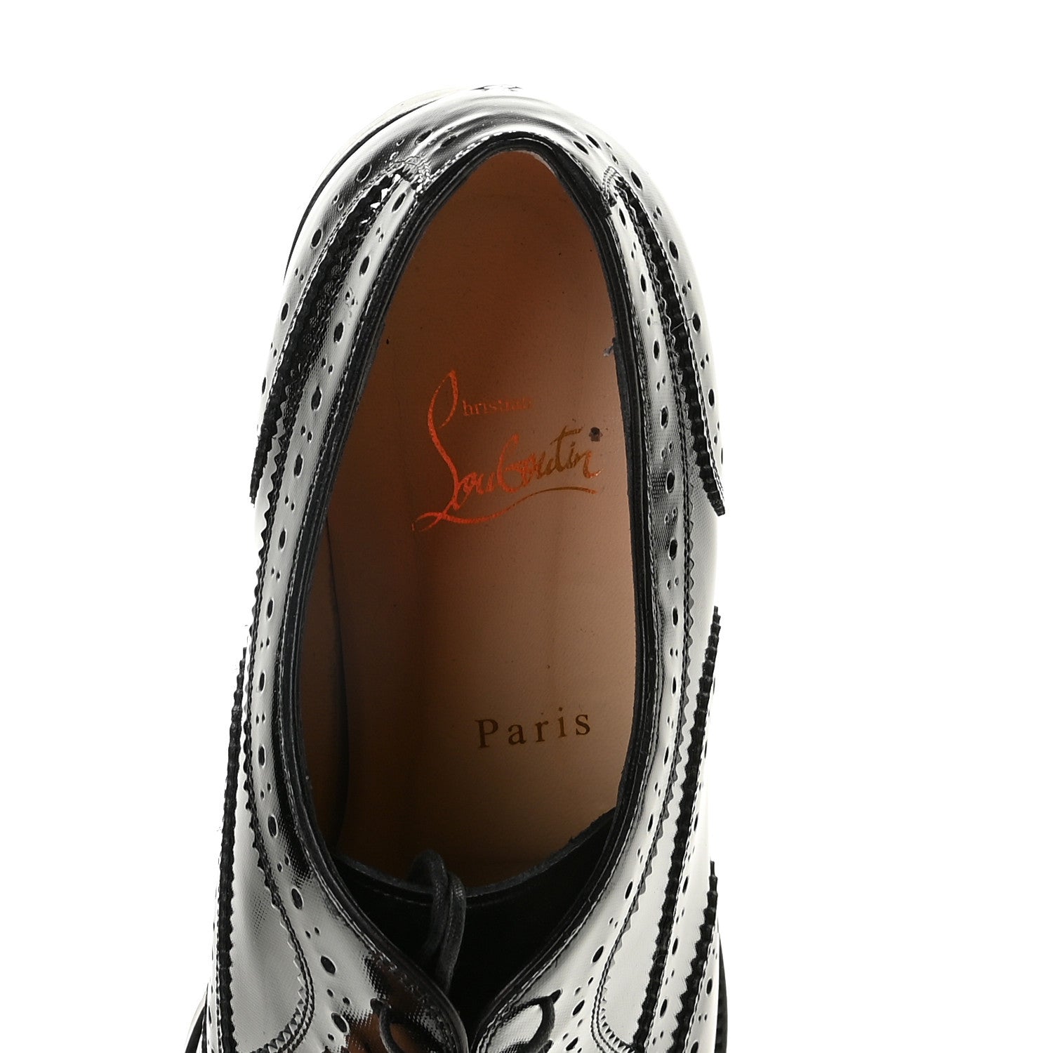 Christian Louboutin Patent Calfskin Laurlaf Brogue Derby Shoes 40.5 Black 7 of 9