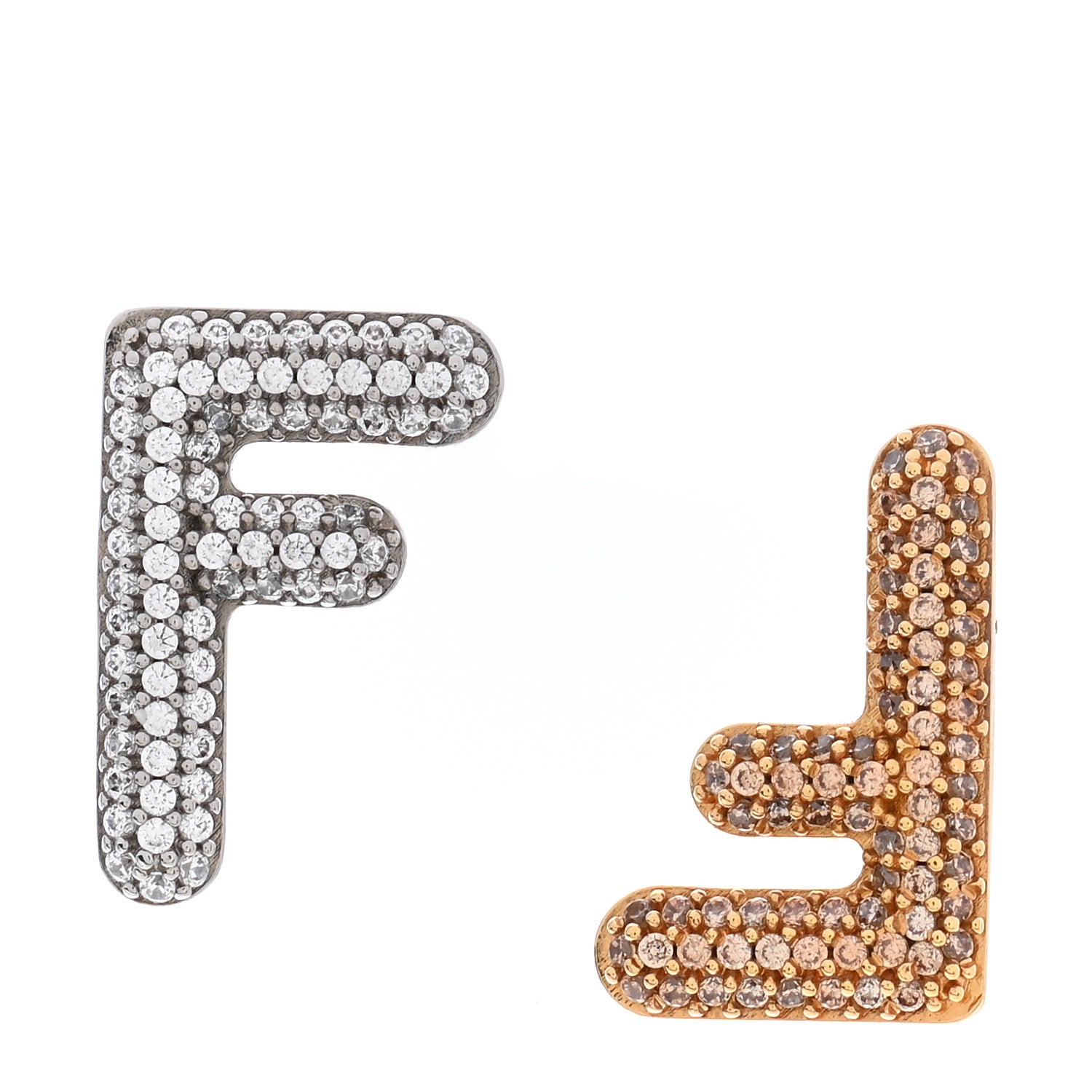 Fendi Metal Crystal FF Stud Earrings Gold Silver 1 of 5