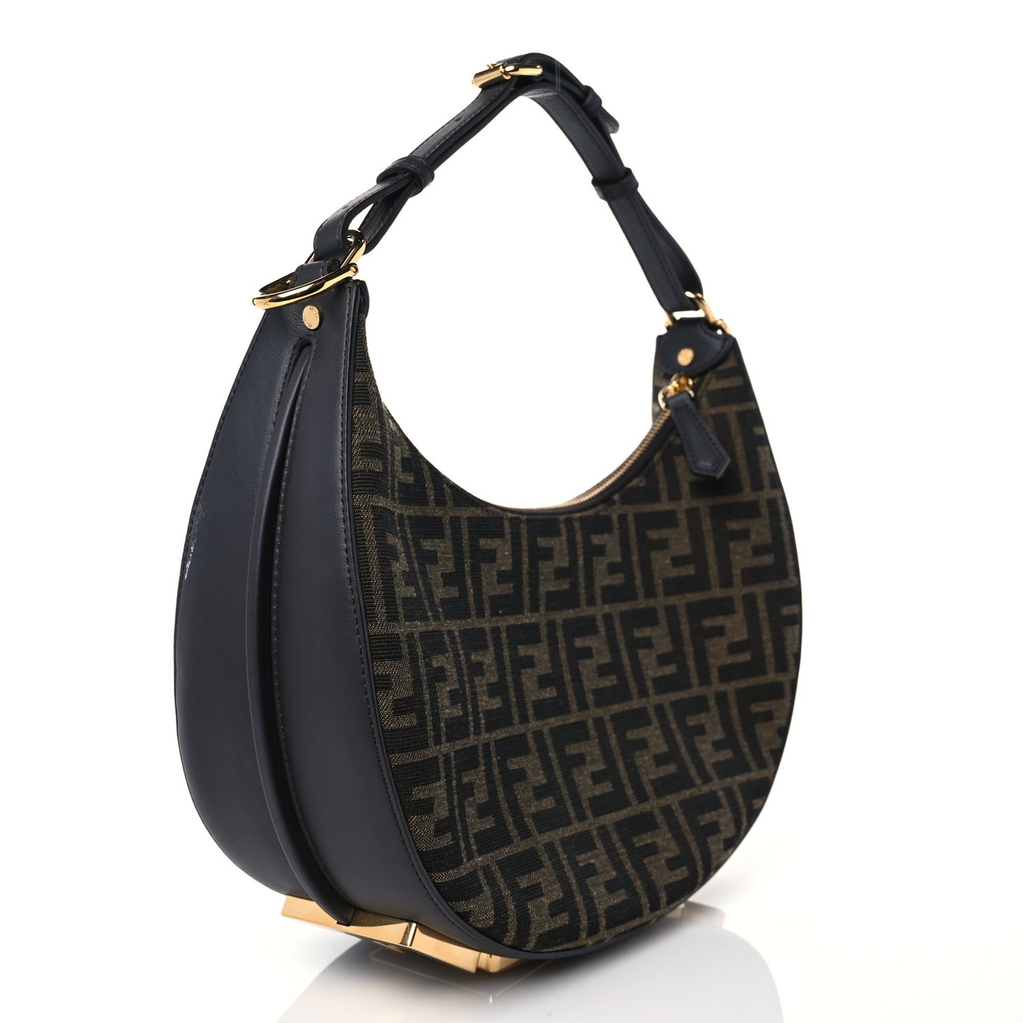 Fabric Jacquard Vitello Grace FF 1974 Small Fendigraphy Hobo Bag Tobacco Moro Ebano