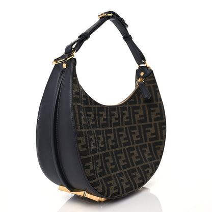 Fendi Fabric Jacquard Vitello Grace FF 1974 Small Fendigraphy Hobo Bag Tobacco Moro Ebano 2 of 9