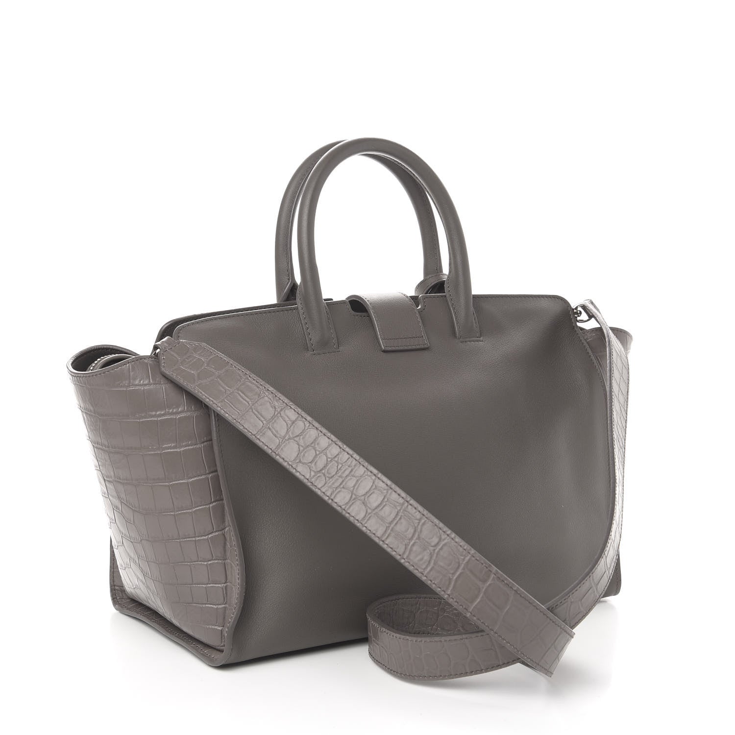 Saint Laurent Smooth Calfskin Crocodile Embossed Small Monogram Downtown Cabas Earth 4 of 11