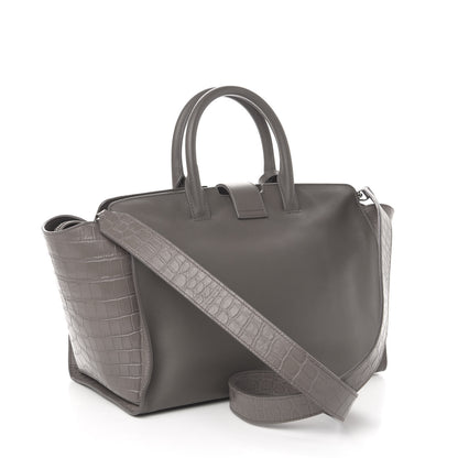 Saint Laurent Smooth Calfskin Crocodile Embossed Small Monogram Downtown Cabas Earth 4 of 11