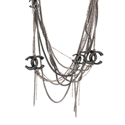 Chanel Crystal CC Twisted Multi Strand Chain Necklace Silver 1 of 7