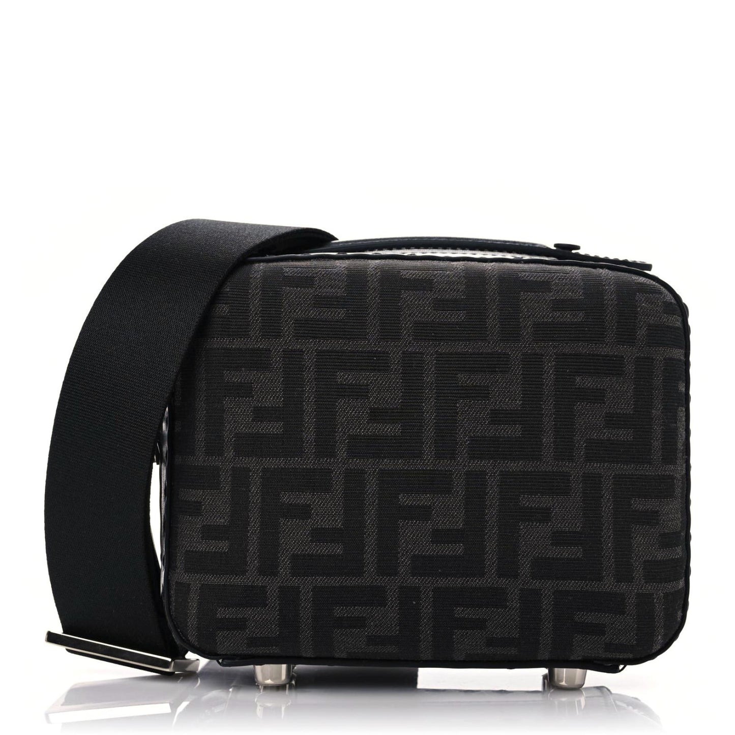Recycled Fabric Jacquard Vitello Astro FF 1974 Mini Suitcase Bag Asfalto Black