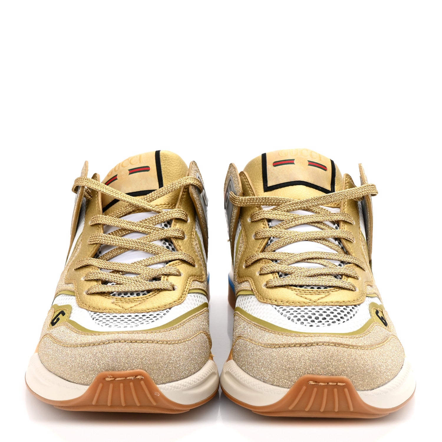 Gucci Metallic Calfskin Glitter Mesh Womens Ultrapace Sneakers 38 Gold 3 of 8