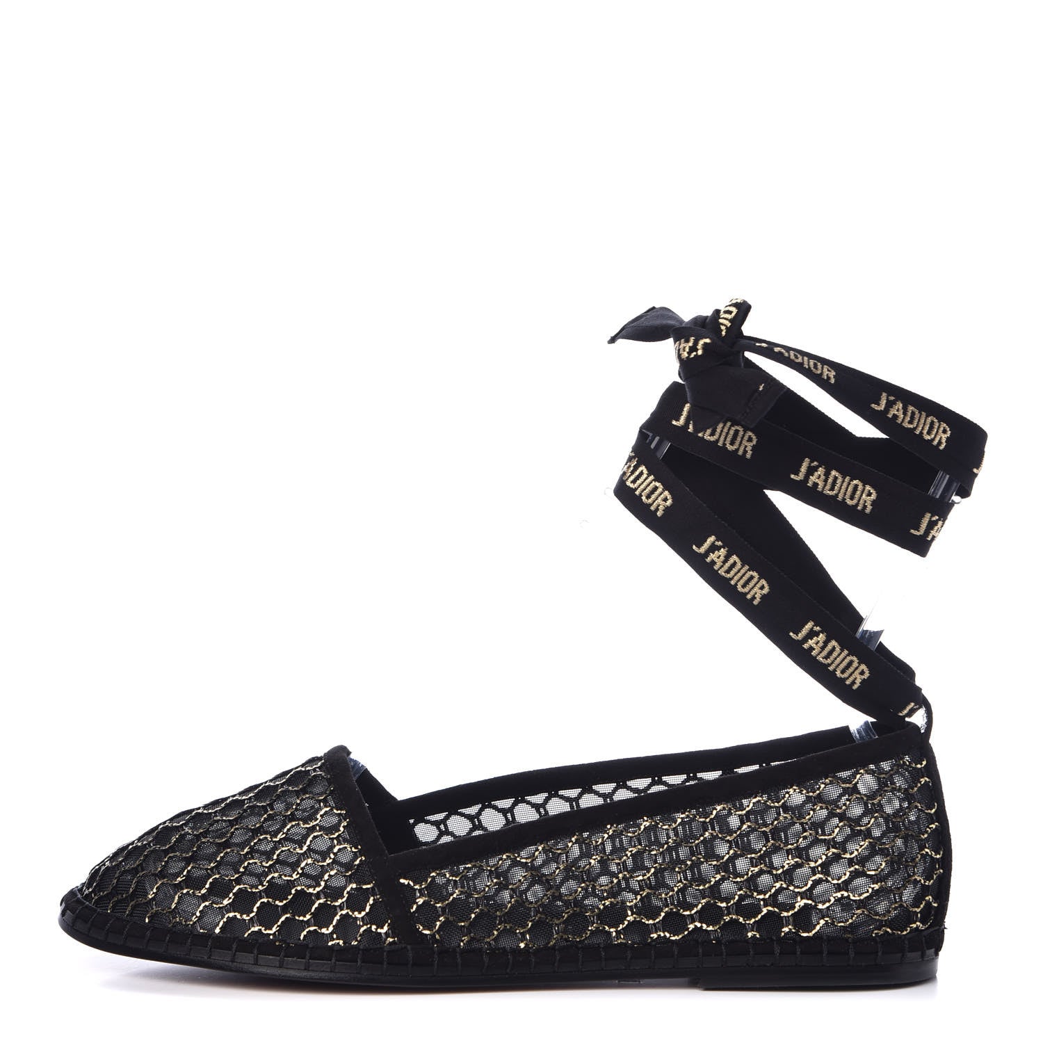 Christian Dior Mesh Nicely-D Ankle Tie Flat Espadrilles 38 Black 1 of 8