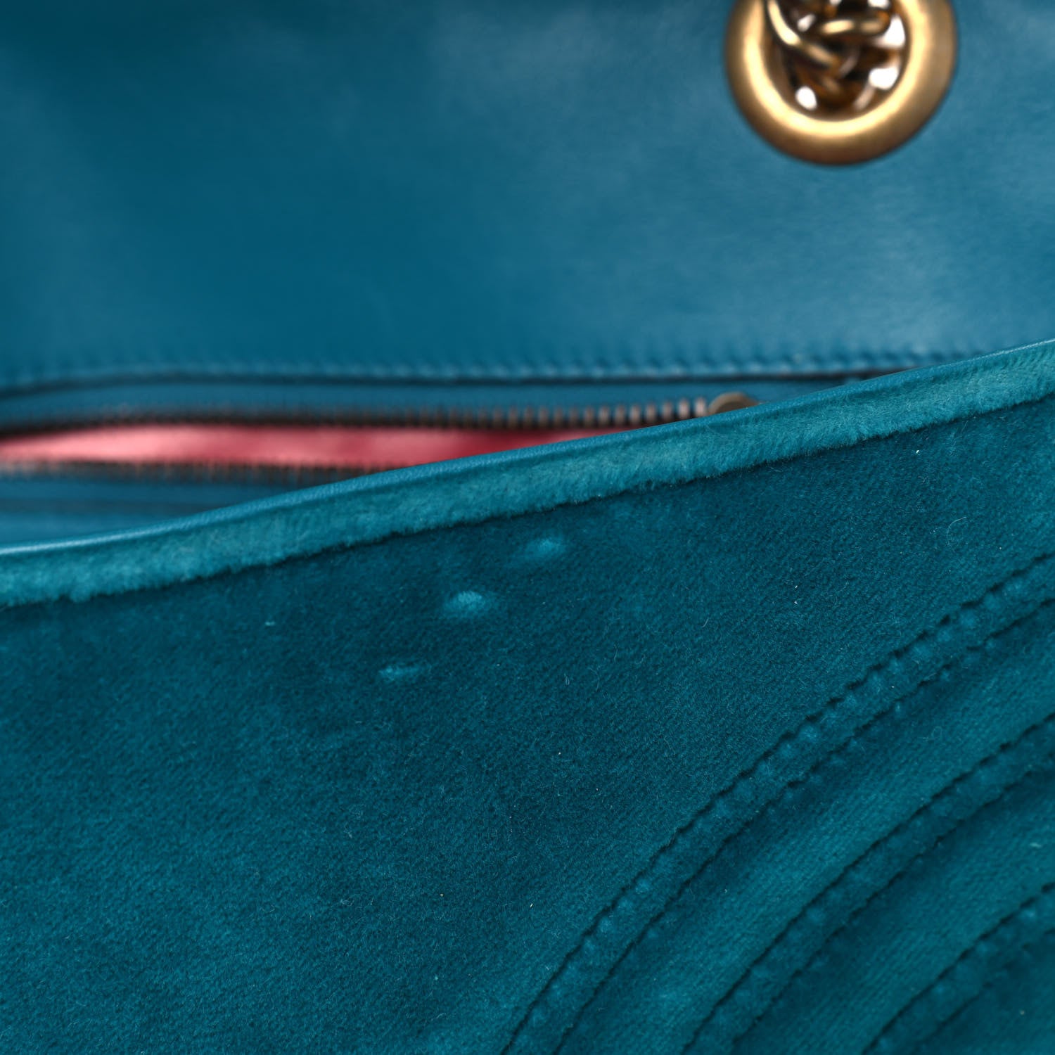 Gucci Velvet Matelasse Small GG Marmont Shoulder Bag Pavone Cyan 8 of 18