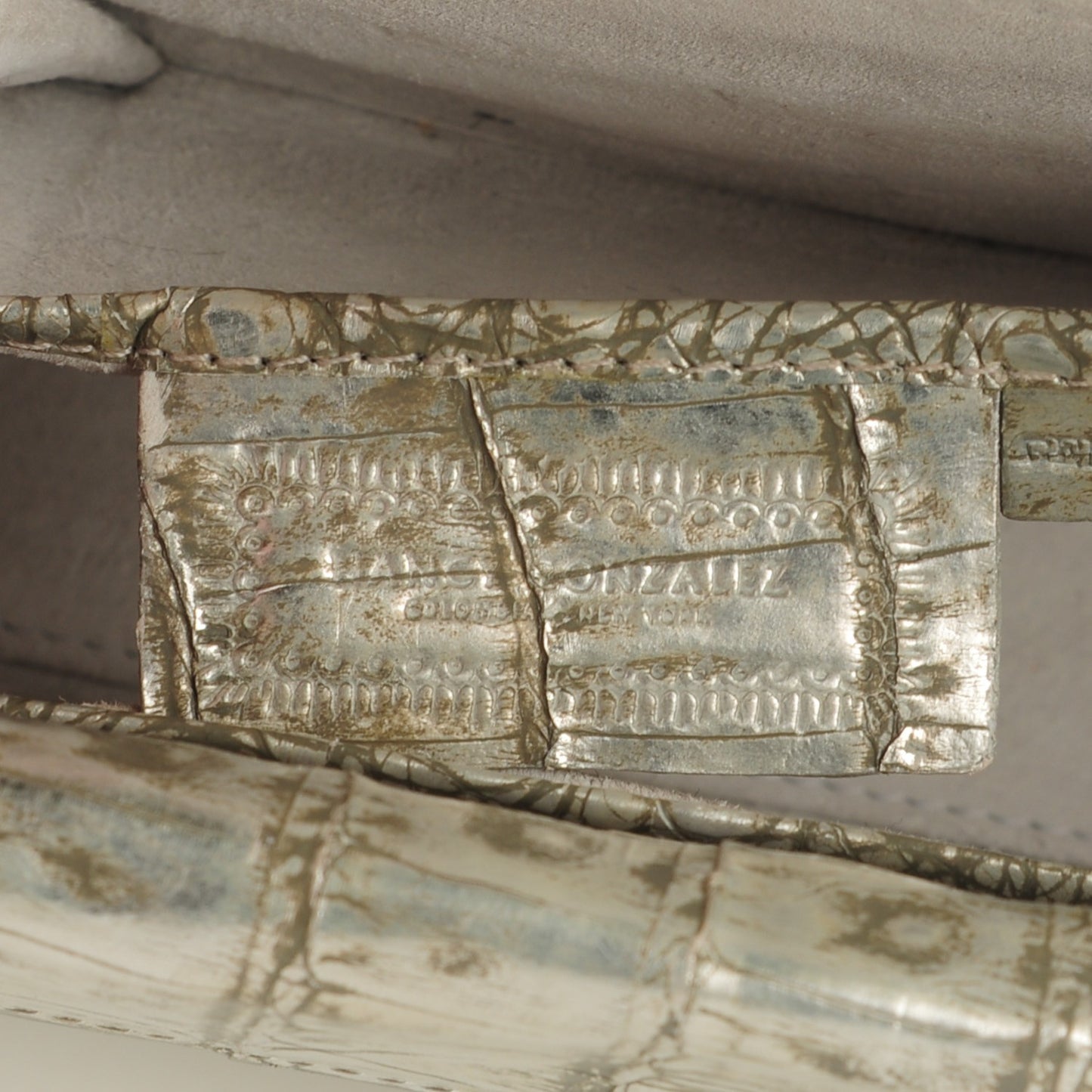 Metallic Crocodile Foldover Clutch Silver