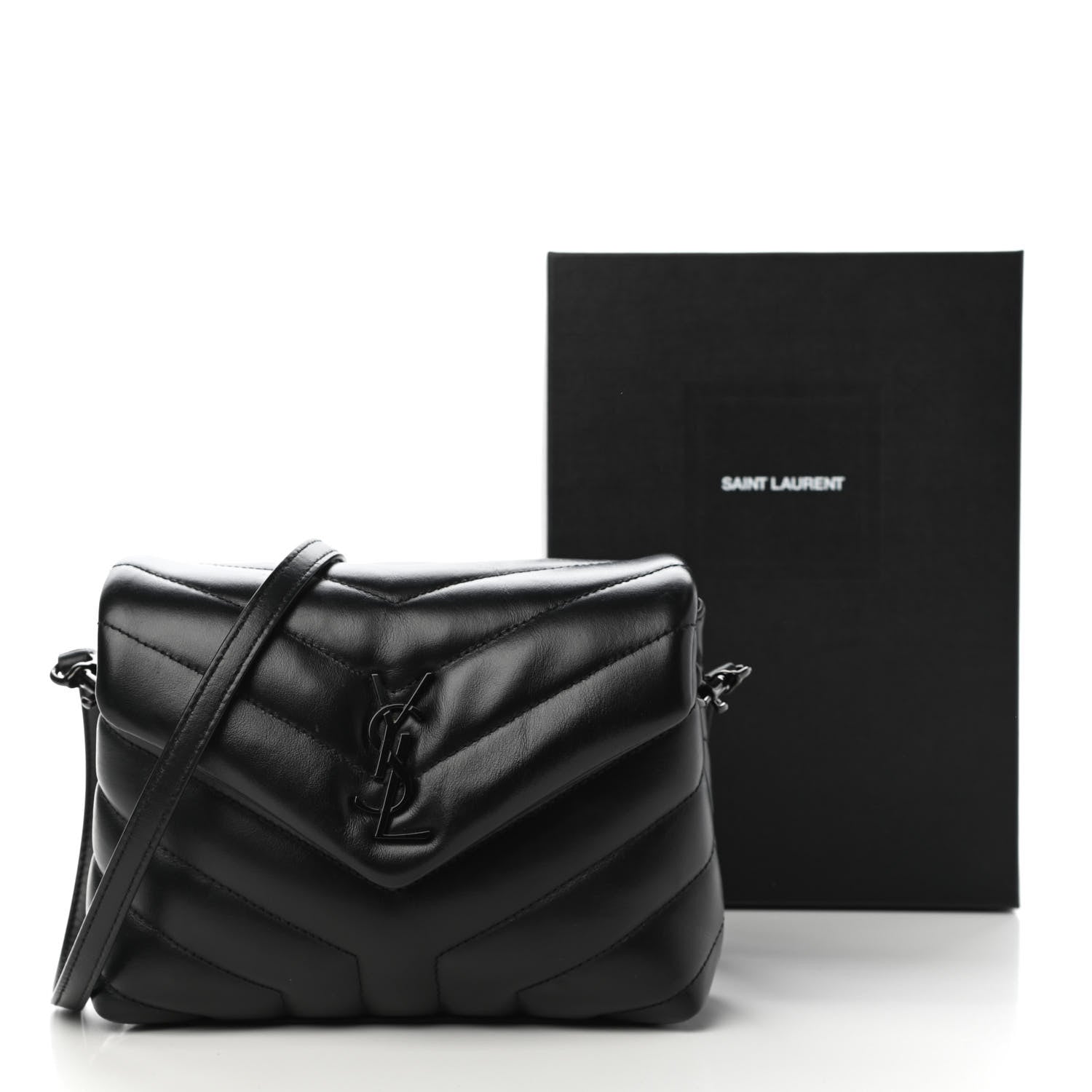 Saint Laurent Calfskin Y Quilted Monogram Toy Loulou Crossbody Bag Black 11 of 11