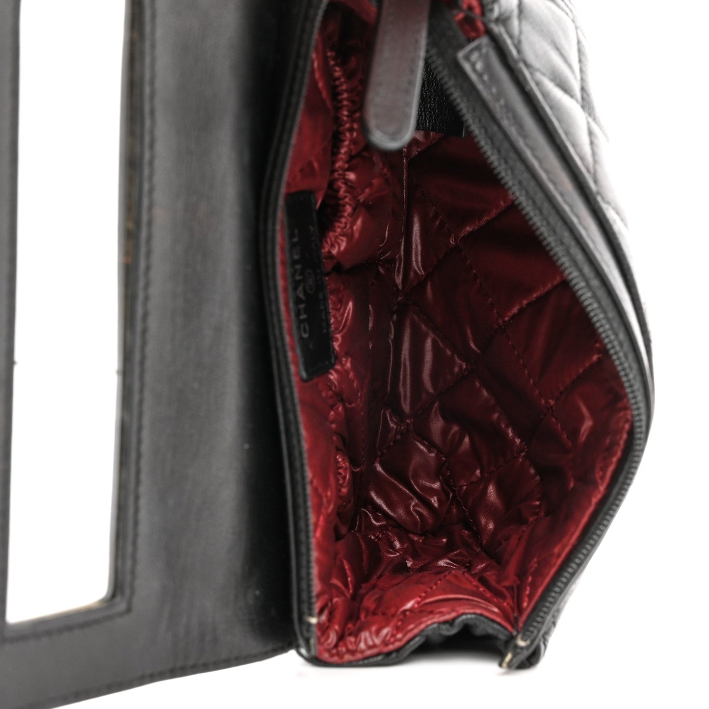 Lambskin Quilted Flap Cosmetic Case Black