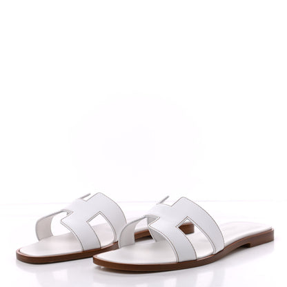 Hermes Box Calfskin Oran Sandals 38 White 3 of 9