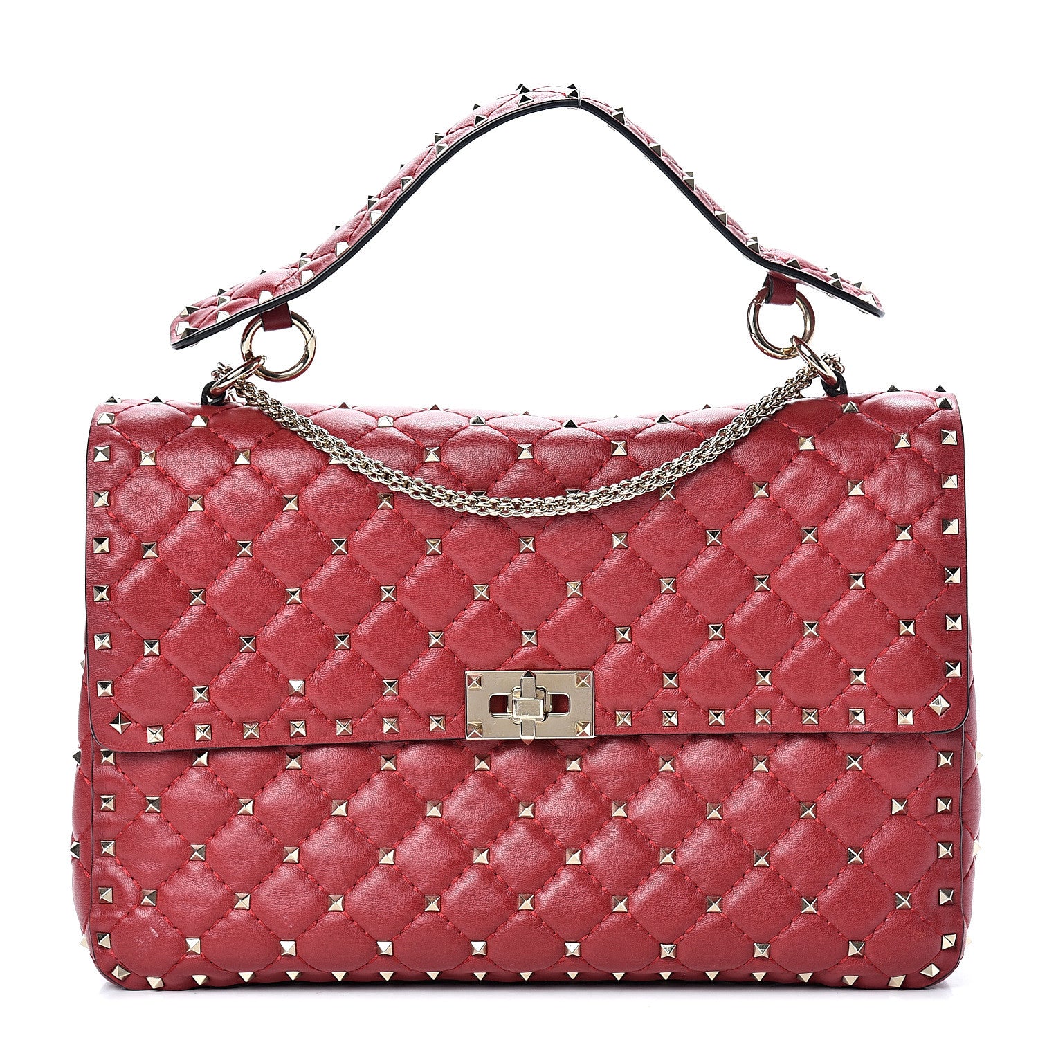 Valentino Garavani Lambskin Large Rockstud Spike Shoulder Bag Red 1 of 12