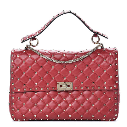 Valentino Garavani Lambskin Large Rockstud Spike Shoulder Bag Red 1 of 12