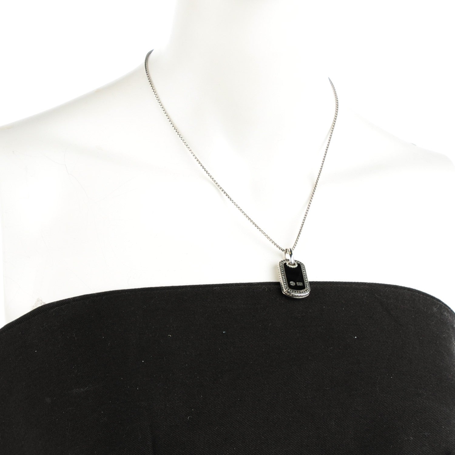 David Yurman Sterling Silver Black Onyx Black Diamond Small Dog Tag Necklace 2 of 5