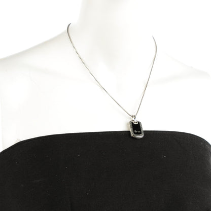 David Yurman Sterling Silver Black Onyx Black Diamond Small Dog Tag Necklace 2 of 5