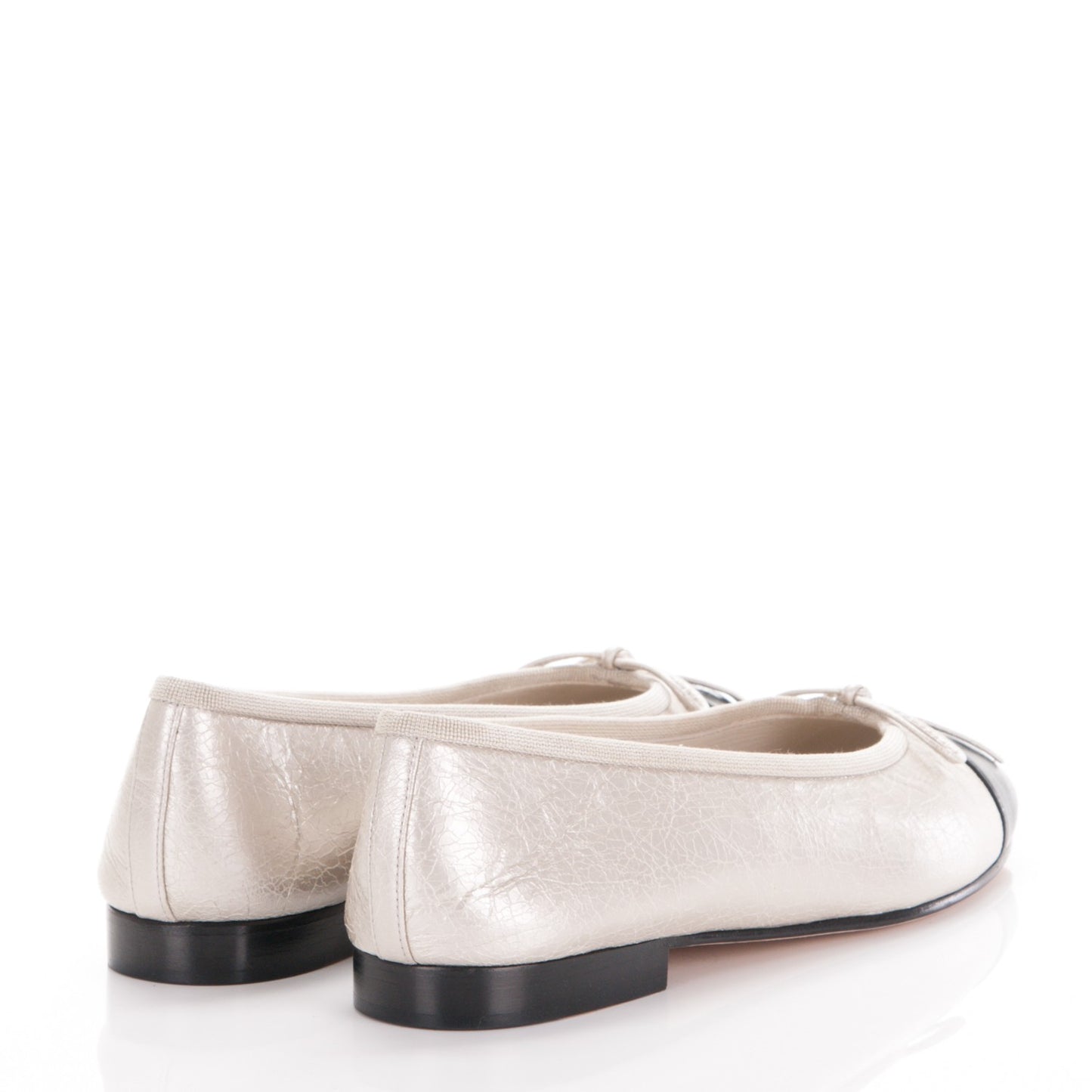 Metallic Calfskin Cap Toe Ballerina Flats 37.5 Beige Black