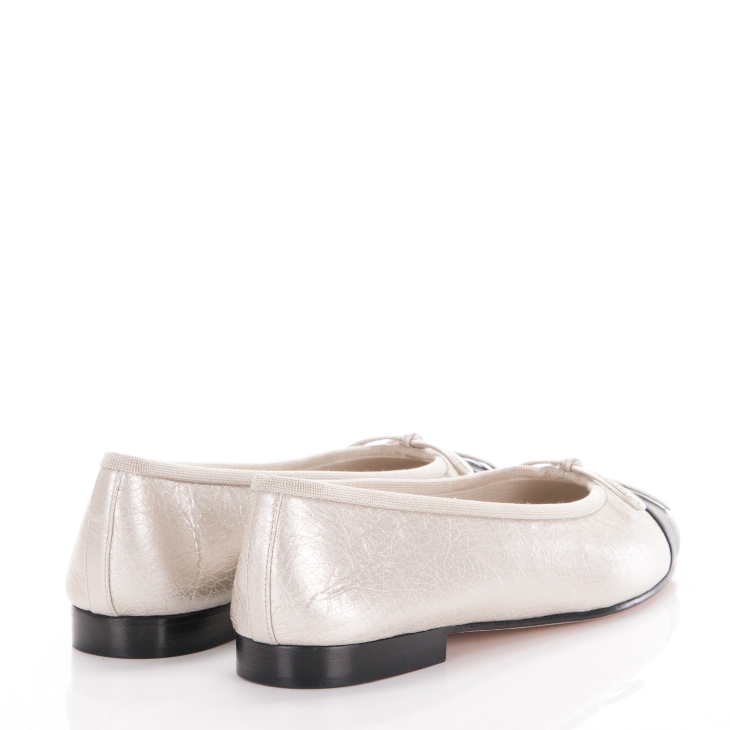 Chanel Metallic Calfskin Cap Toe Ballerina Flats 37.5 Beige Black 4 of 8