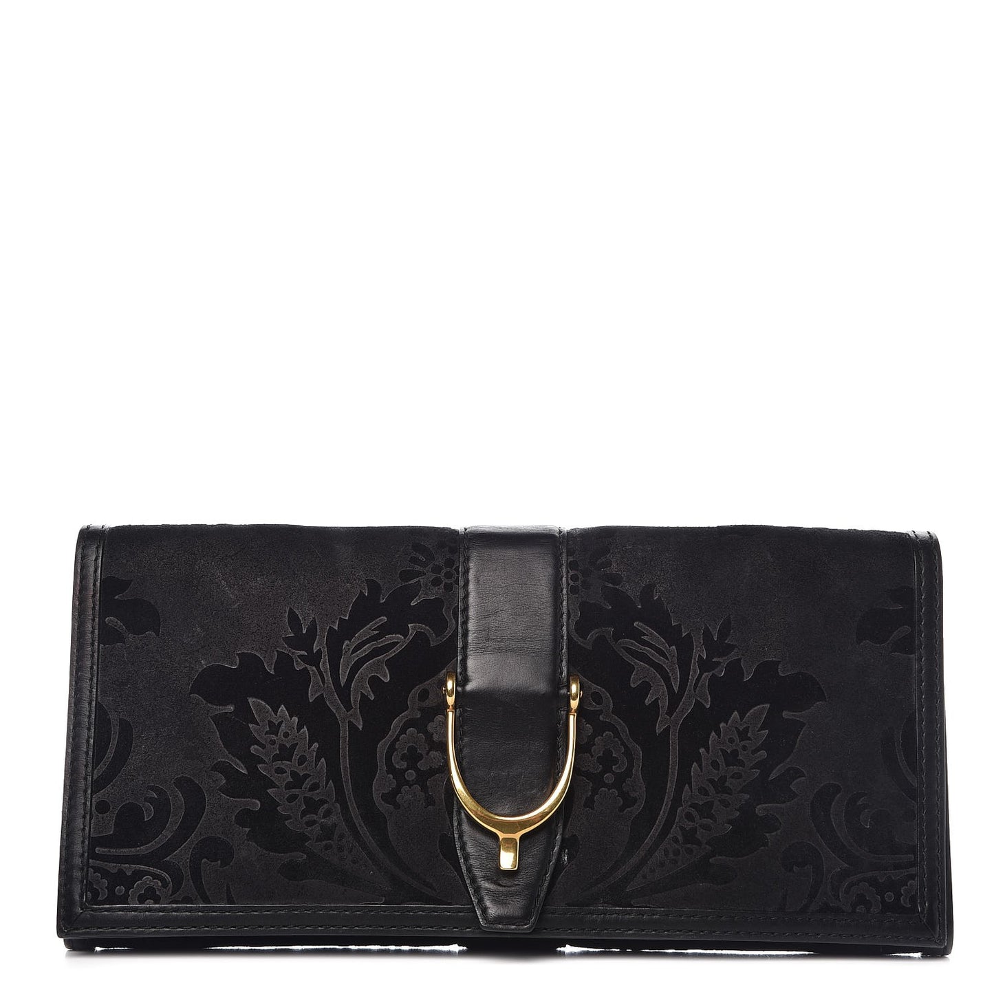 Suede Calfskin Brocade Soft Stirrup Clutch Black