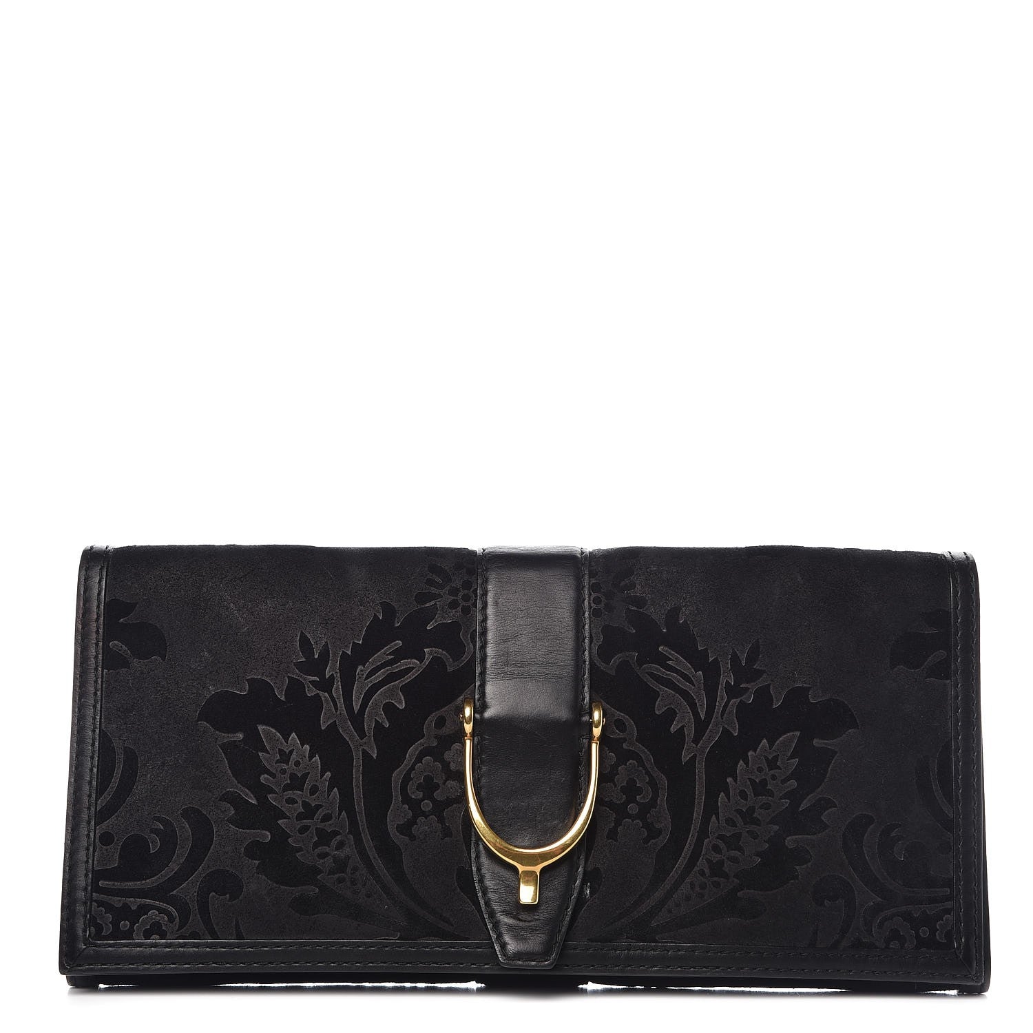 Gucci Suede Calfskin Brocade Soft Stirrup Clutch Black 1 of 11