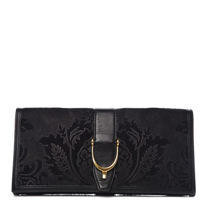 Gucci Suede Calfskin Brocade Soft Stirrup Clutch Black 1 of 11