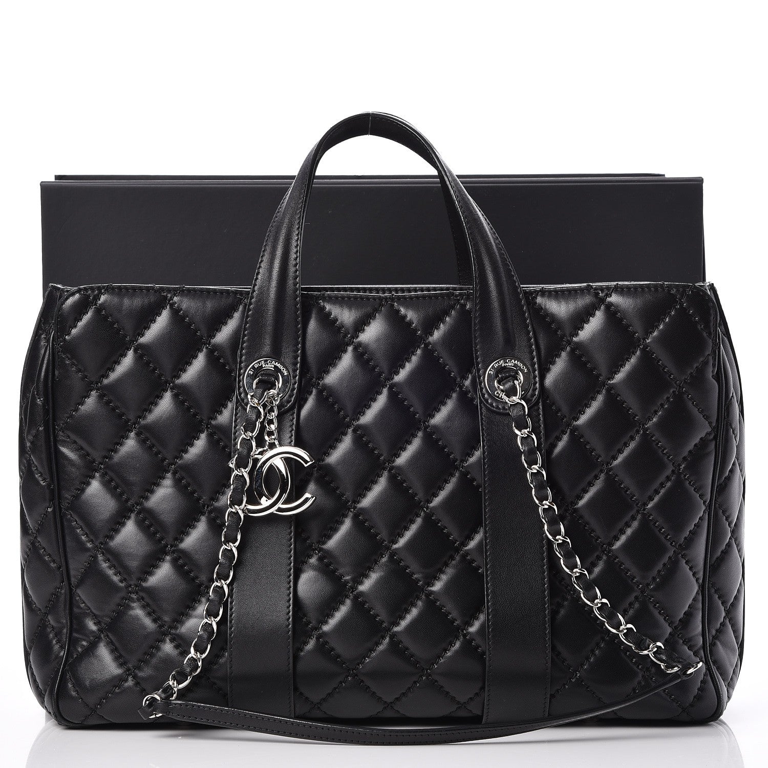 Chanel Lambskin Quilted Large Easy Carry Shopping Tote Black 8 of 8