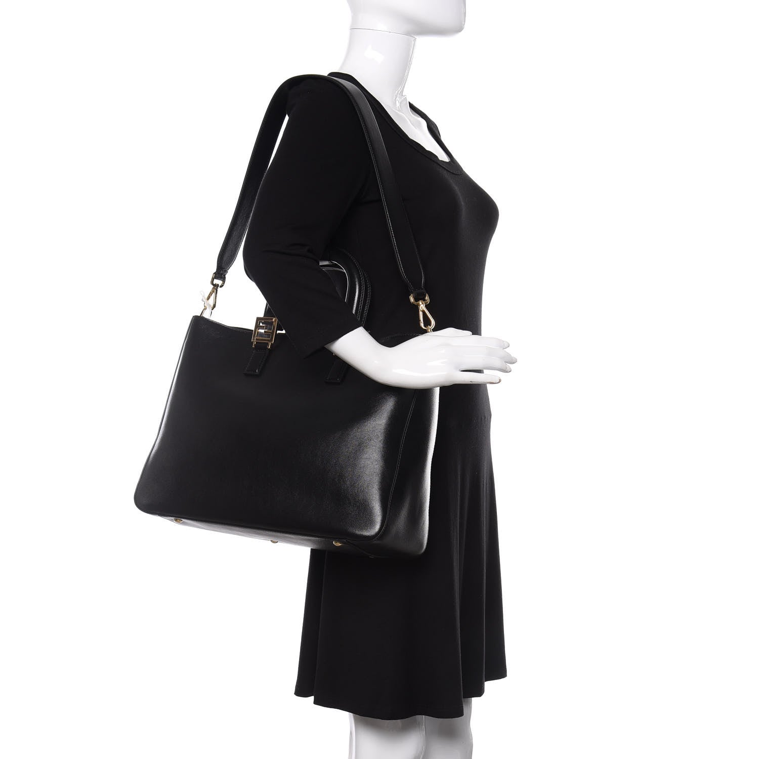 Fendi Vitello Glacier Medium FF Tote Black 2 of 10