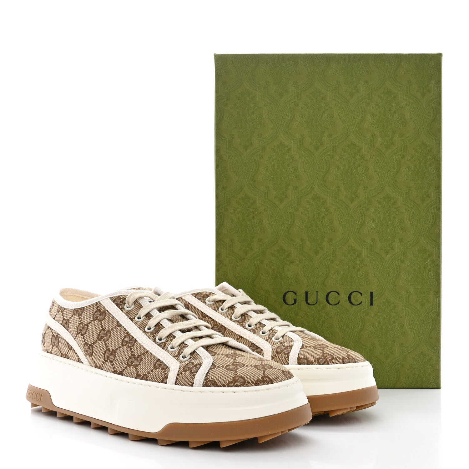 Gucci GG Monogram Mens 1977 Tennis Platform 52mm Sneakers 10 Beige Ebony Mystic White 9 of 9
