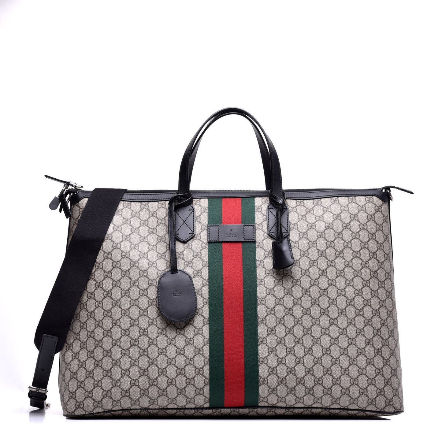 GG Supreme Monogram Web Large Zippered Tote Beige Black