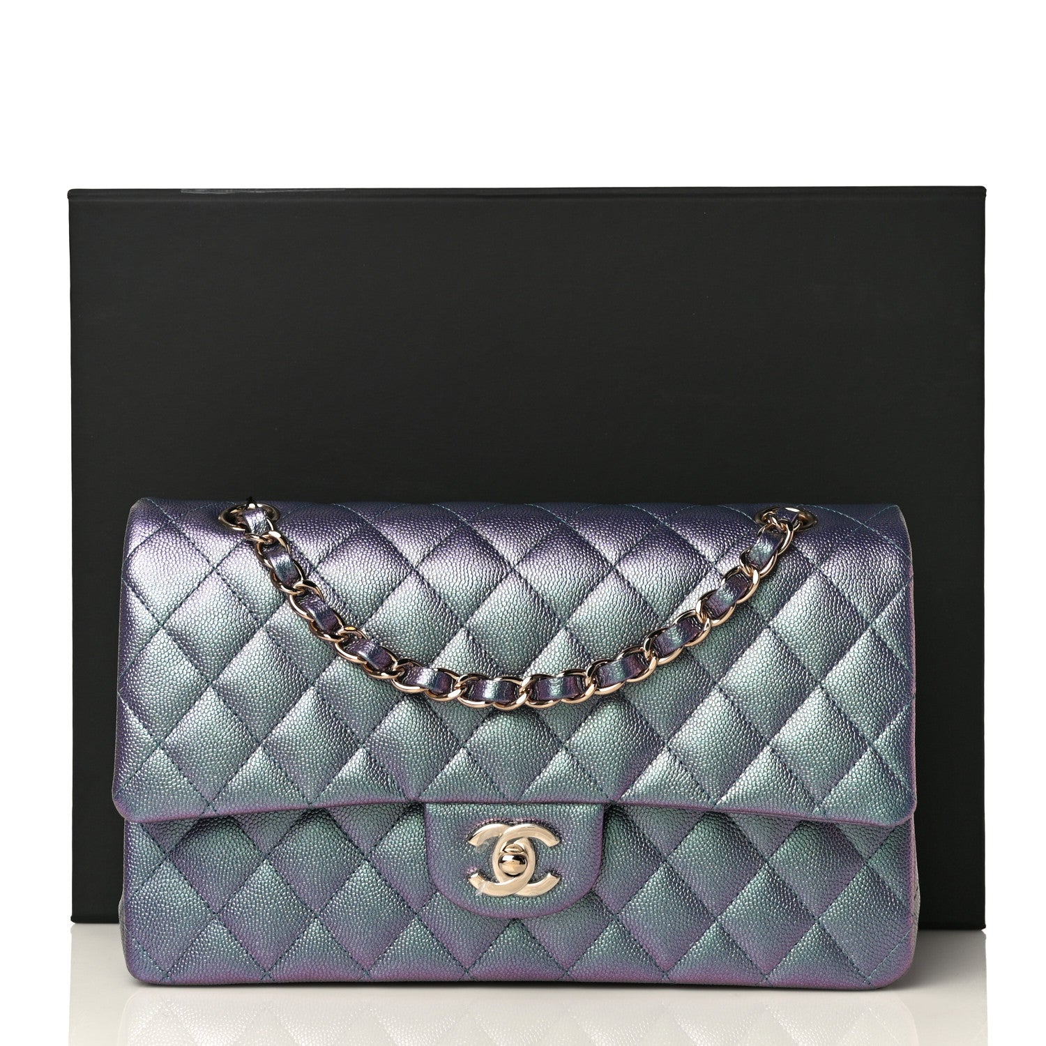 Chanel Iridescent Caviar Quilted Medium Double Flap Dark Blue 10 of 10