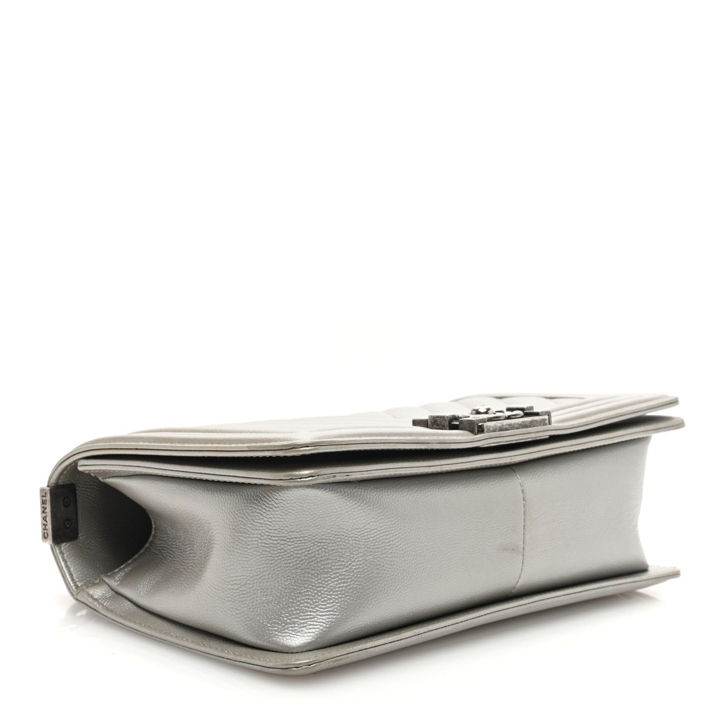 Metallic Caviar Chevron Quilted Medium Boy Flap Silver