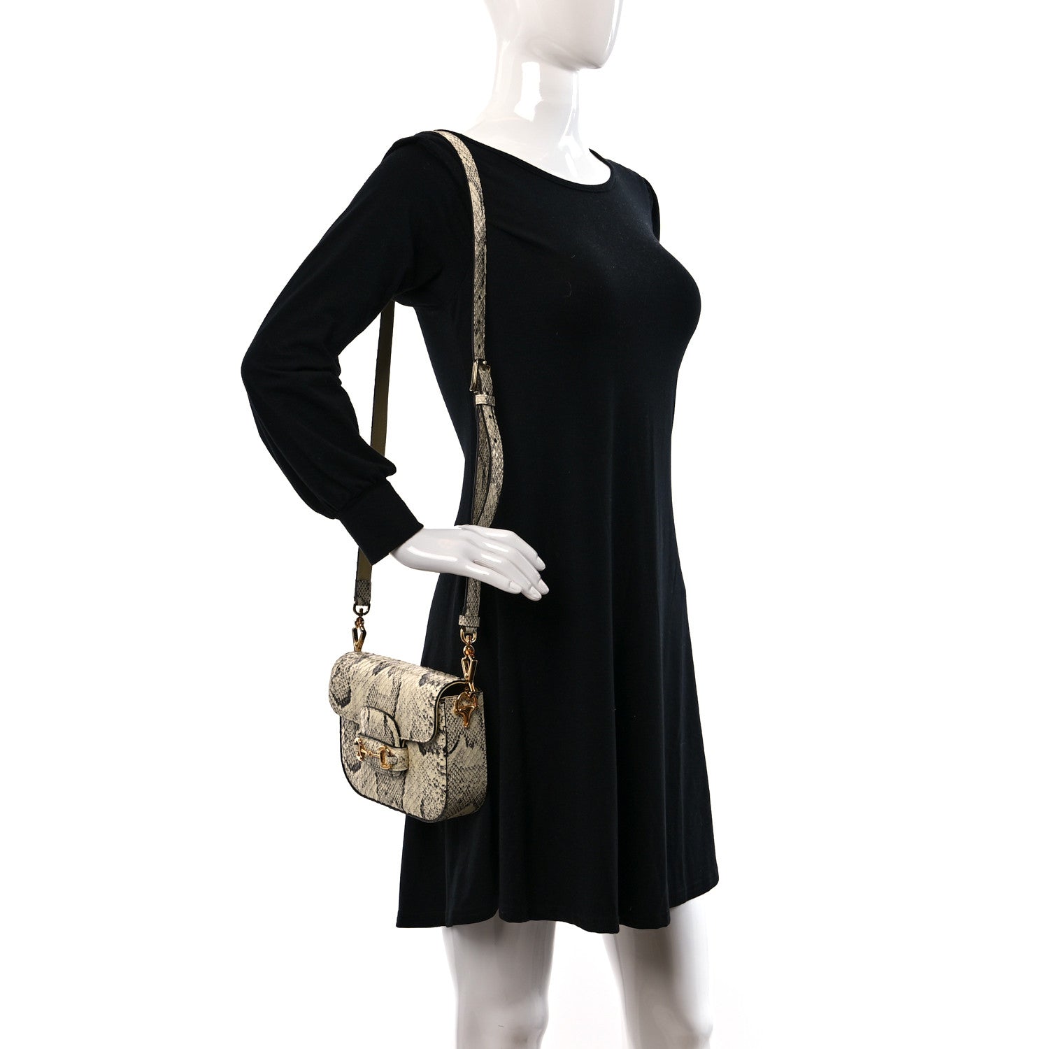Gucci Snakeskin Web Mini Horsebit 1955 Shoulder Bag New Rock 2 of 9
