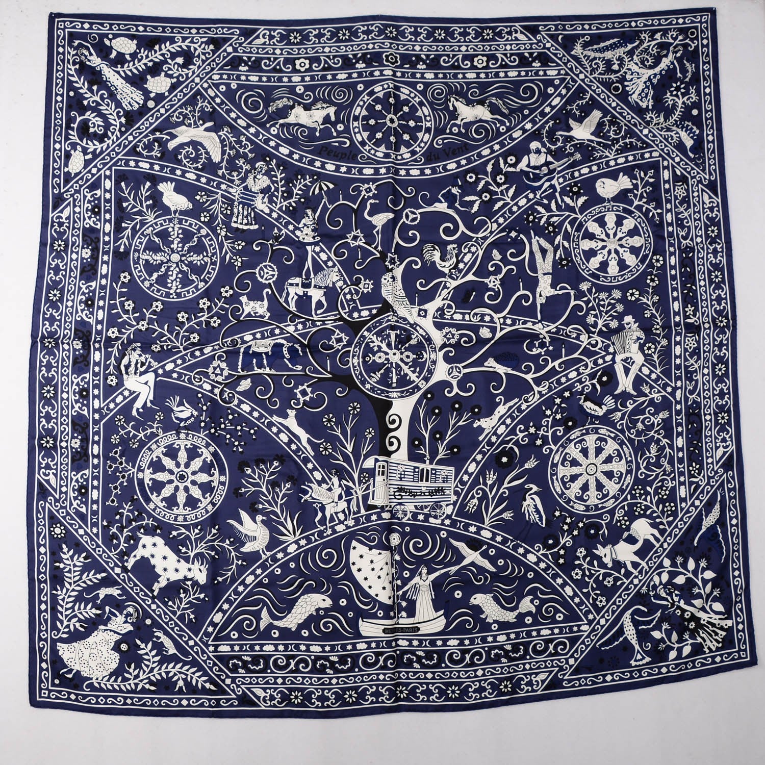 Hermes Silk Twill Peuple Du Vent Scarf 140 Marine 2 of 6