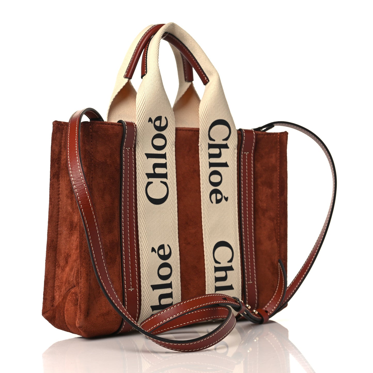 Suede Calfskin Small Woody Ribbon Tote Sepia Brown