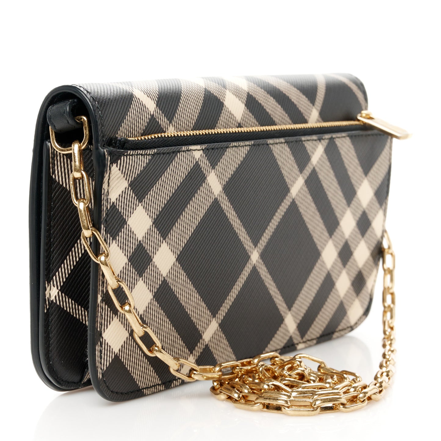 Check Chain Strap Wallet Black Calico