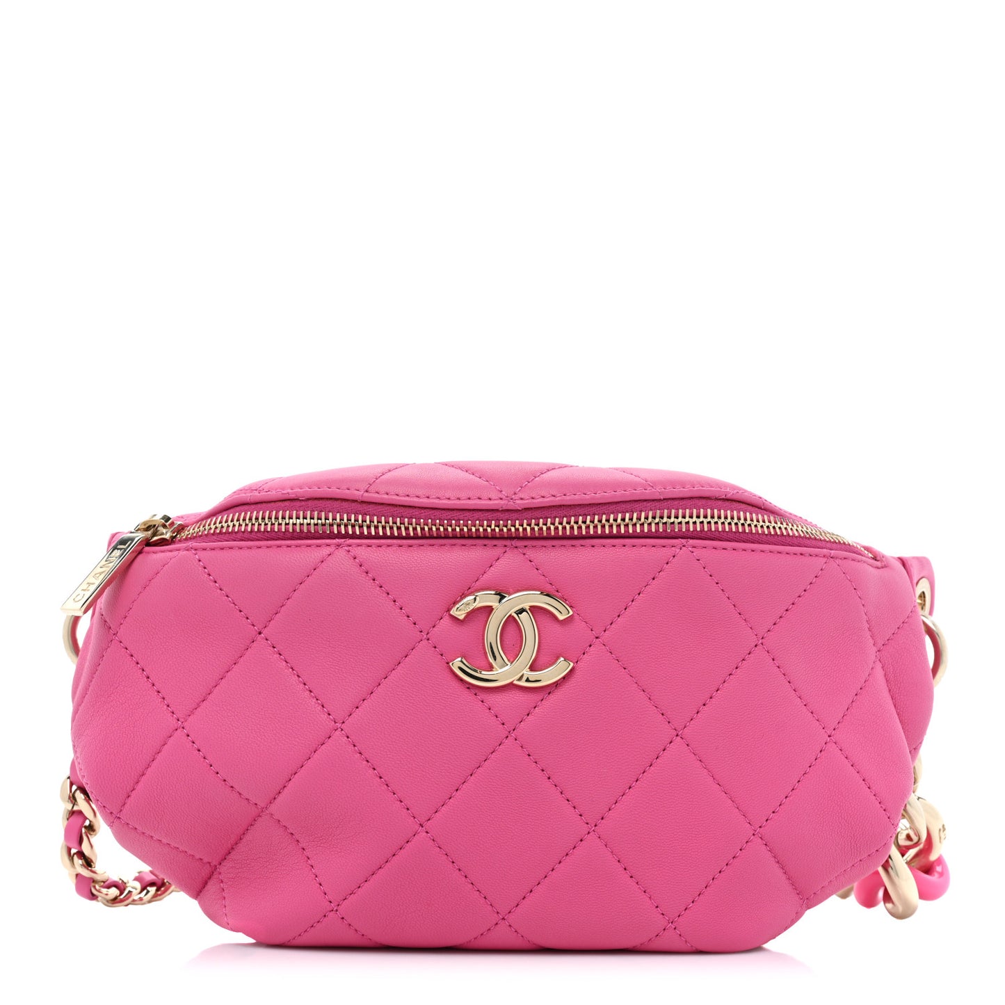 Lambskin Quilted Resin Bi-Color Waist Bag Fanny Pack Pink
